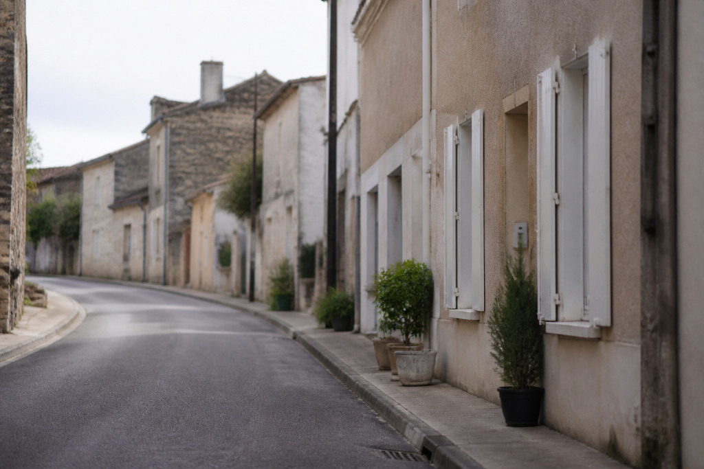 Rue calme de petite ville française avec facades residentielles