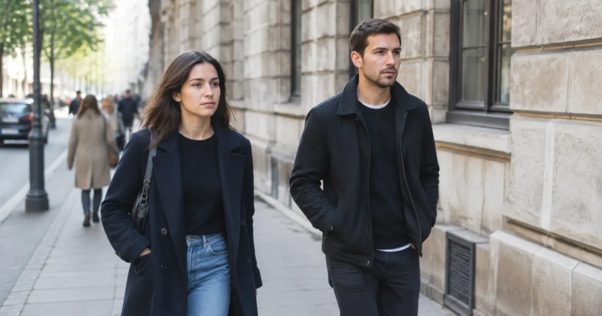 Passants marchant sur un trottoir devant des immeubles