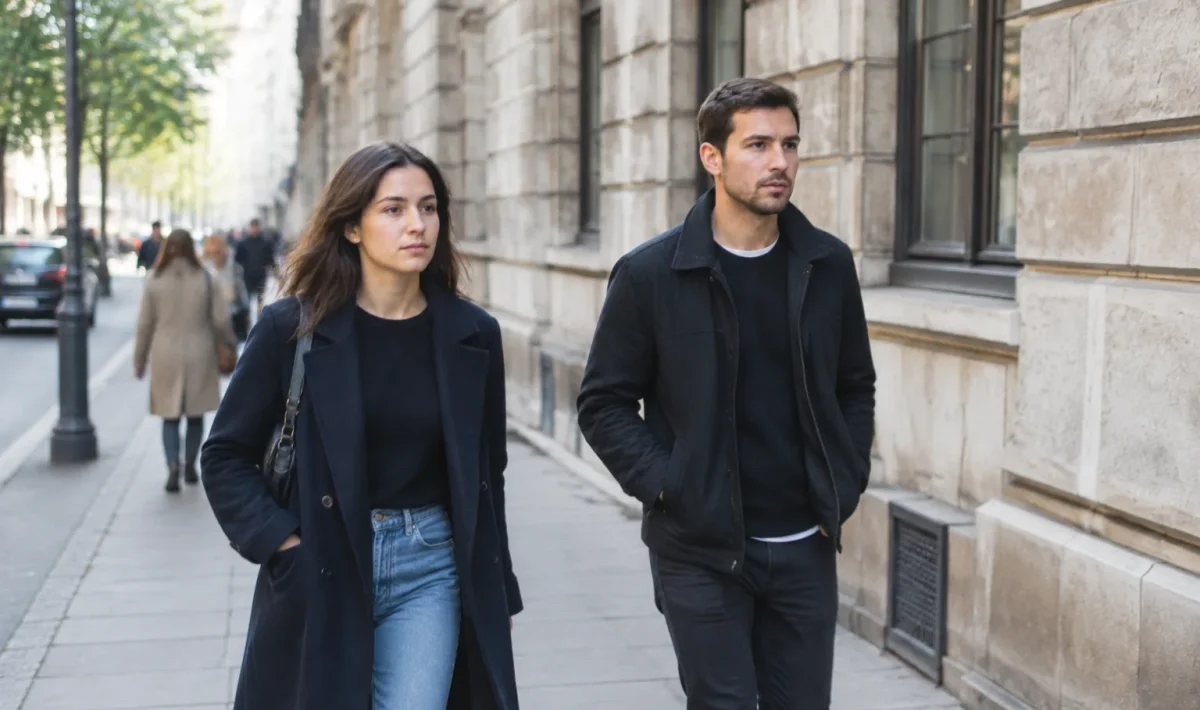Passants marchant sur un trottoir devant des immeubles